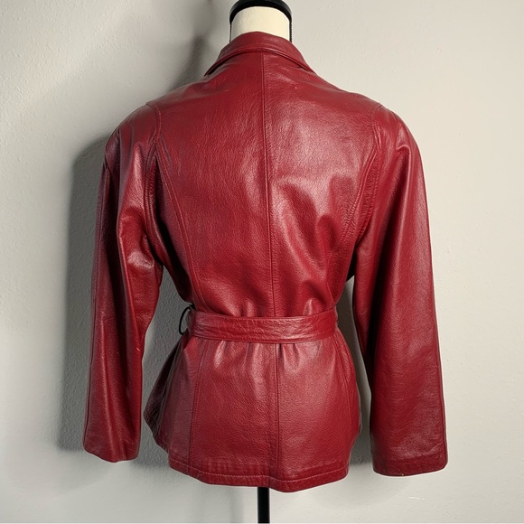 Wilson Leather Vintage Burgundy Leather Belted Jacket Coat - Picture 8 of 11